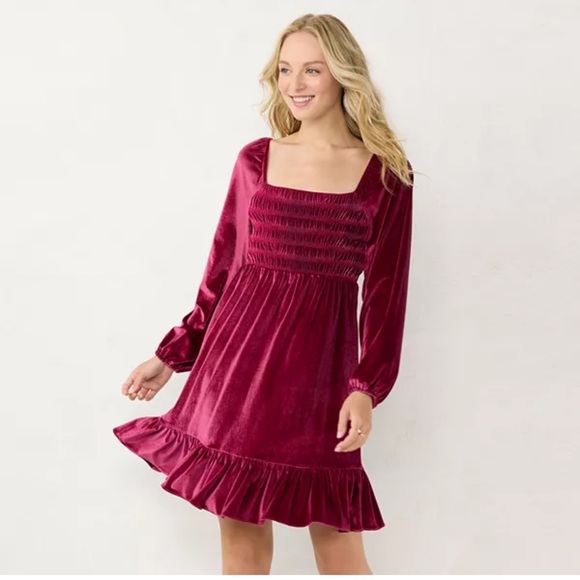 NWT LC Lauren Conrad Long Sleeve Smocked Mini Dress Size Large - Picture 2 of 7